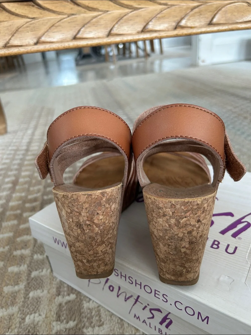 Blowfish Cognac Multi-Strap Cork Wedge Sandals